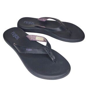 PICK 3 FOR $20 Flojos Sandals Thong Flip Flops Black Faux Leather Flats Womens 7